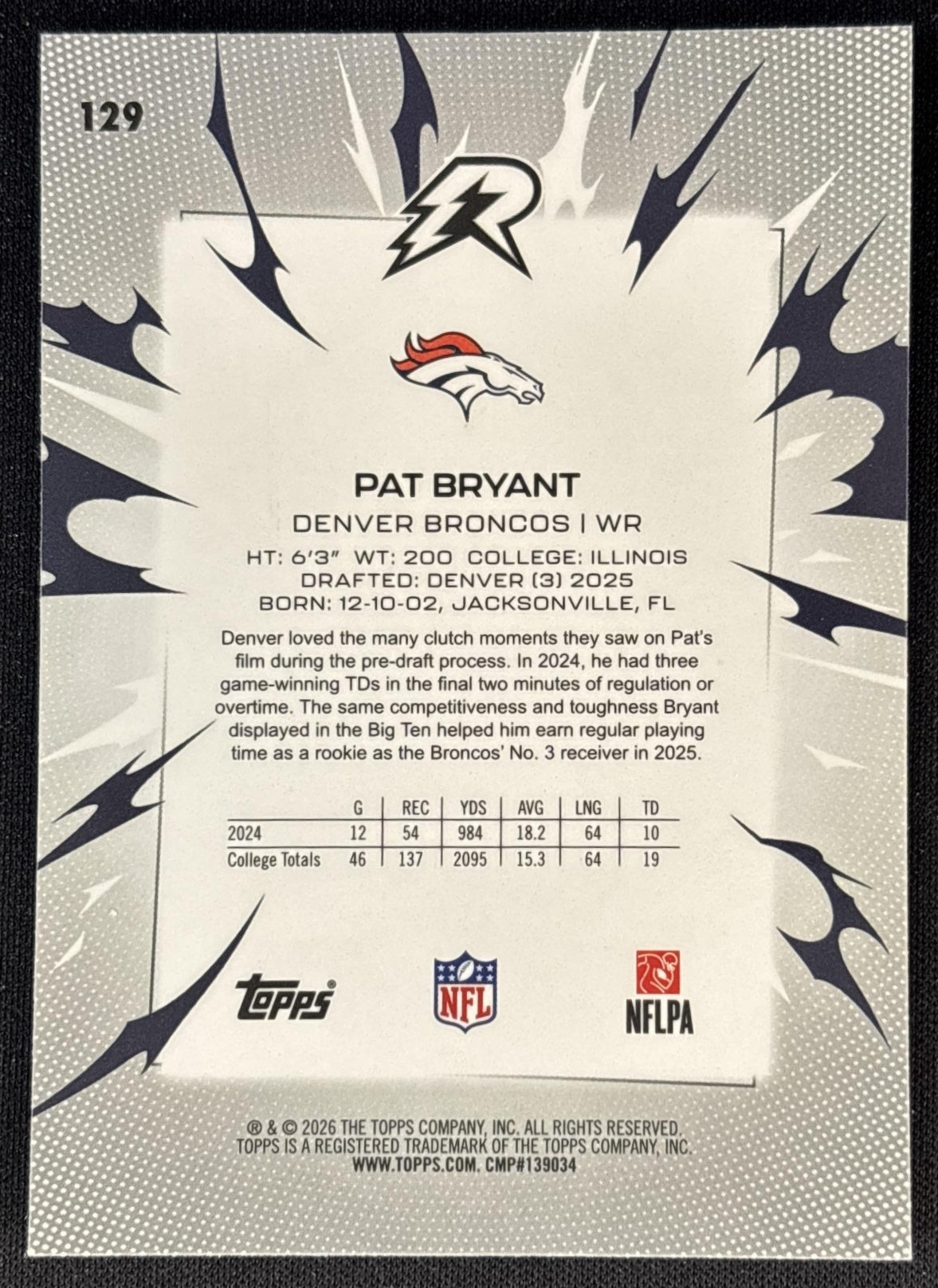 Pat Bryant 2025 Topps Resurgence Broncos Sports Trading Cards