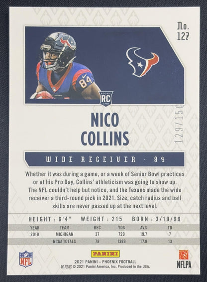 Nico Collins 2021 Panini Phoenix Teal /150 Texans Sports Trading Card