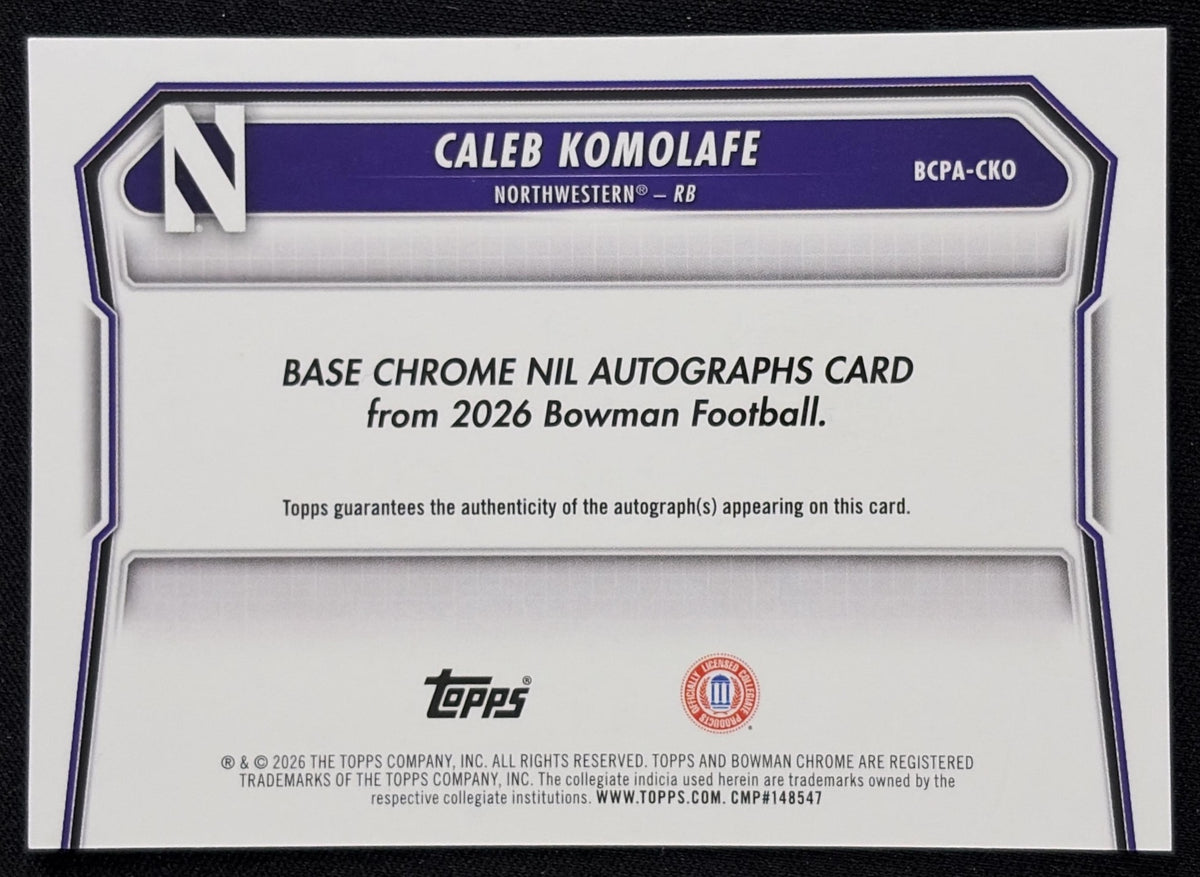 Caleb Komolafe 2026 Bowman Chrome Prospect Auto Green Reptilian Refractor /99 Wildcats Sports Trading Card