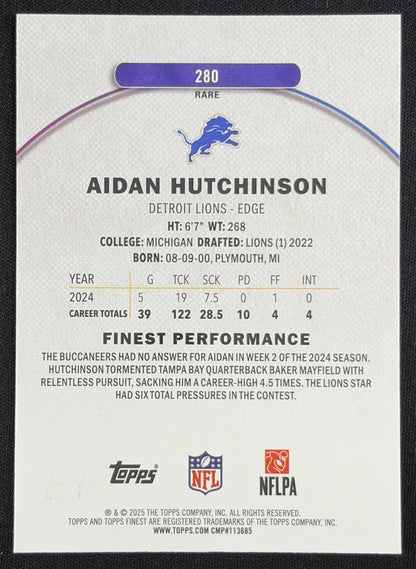 Aidan Hutchinson 2025 Topps Finest Rare Purple X-Fractor /75 Detroit Lions