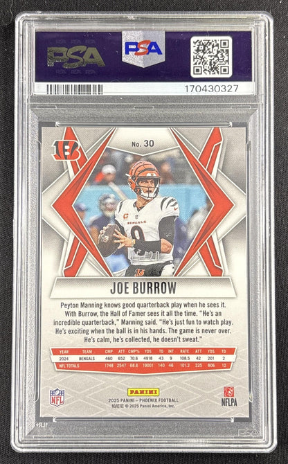 Joe Burrow 2025 Panini Phoenix Orange Seismic Prizm /20 PSA 10 Bengals Sports Trading Card