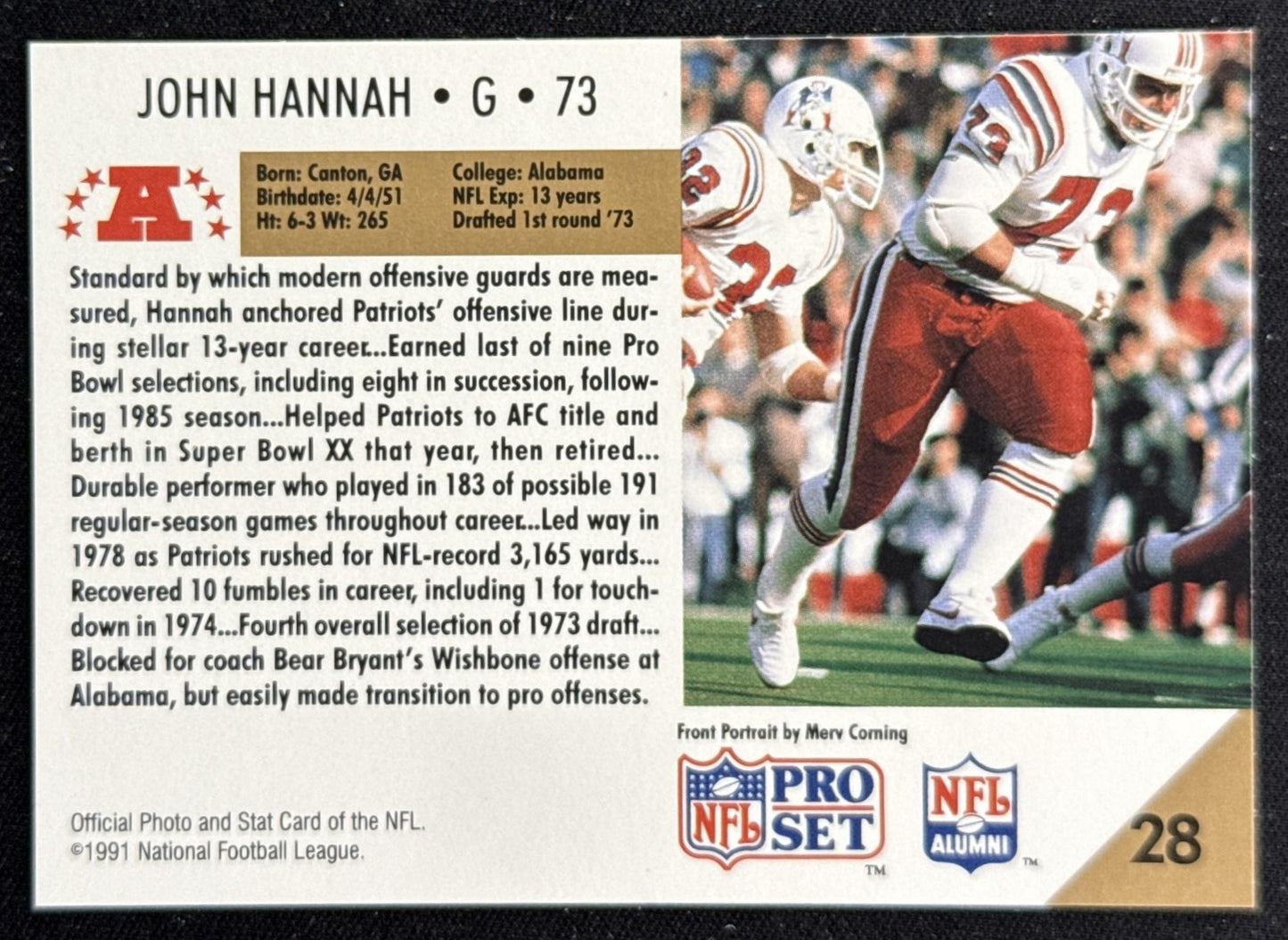 John Hannah 1991 Pro Set Patriots New England Patriots Sports Trading Card