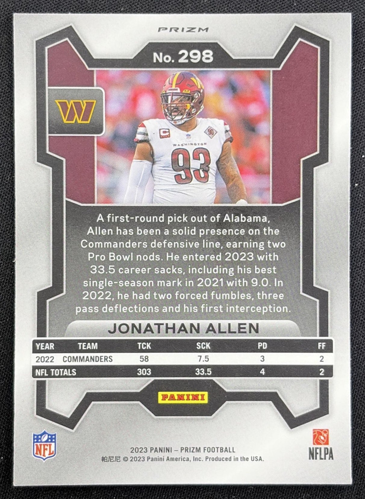 Jonathan Allen 2023 Panini Prizm Green Wave Commanders