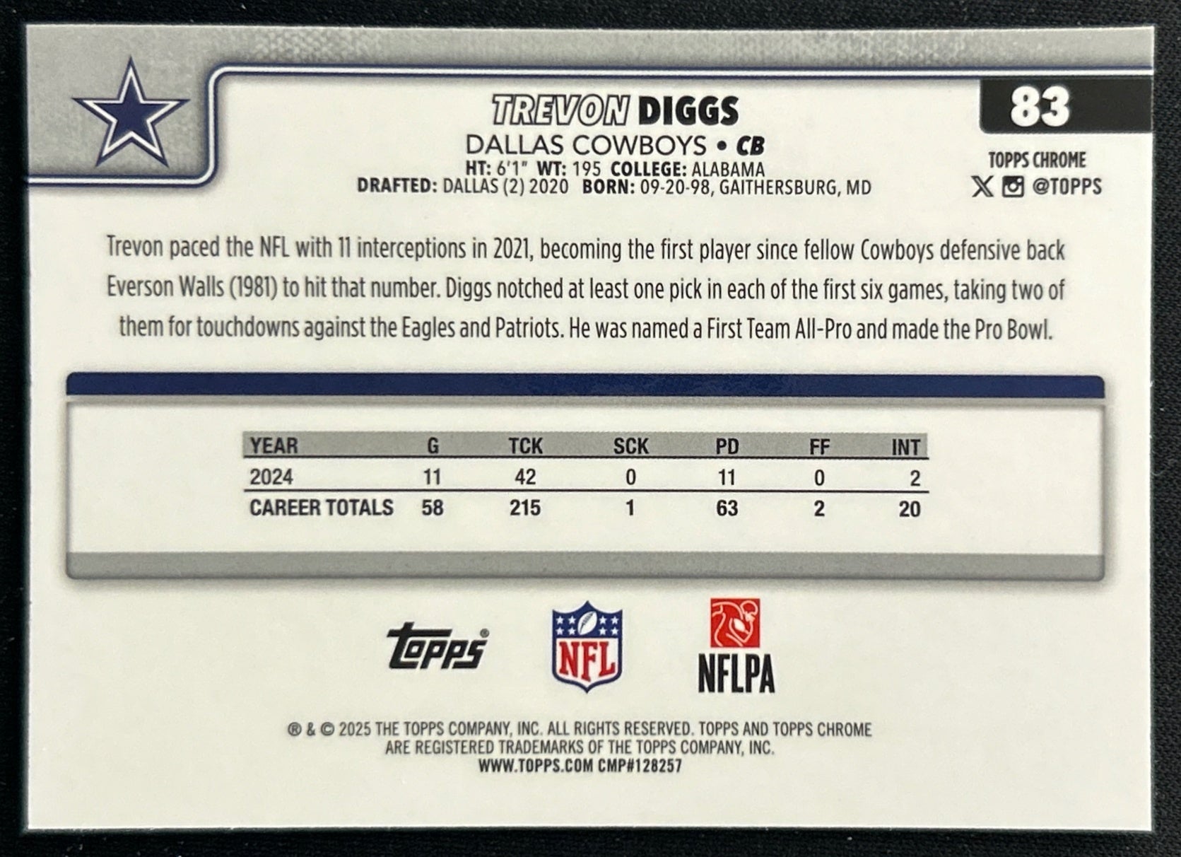 Trevon Diggs 2025 Topps Chrome Cowboys Sports Trading Cards