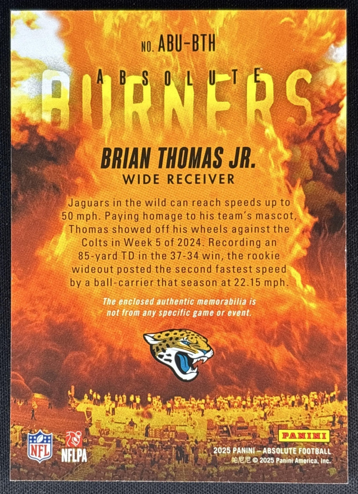 Brian Thomas Jr. 2025 Panini Absolute Burners Jaguars