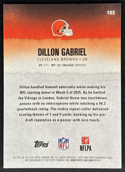 Dillon Gabriel 2025 Topps Signature Class Rookie Browns back