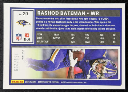 Rashod Bateman 2025 Panini Donruss Optic Orange Prizm /299 Ravens Back
