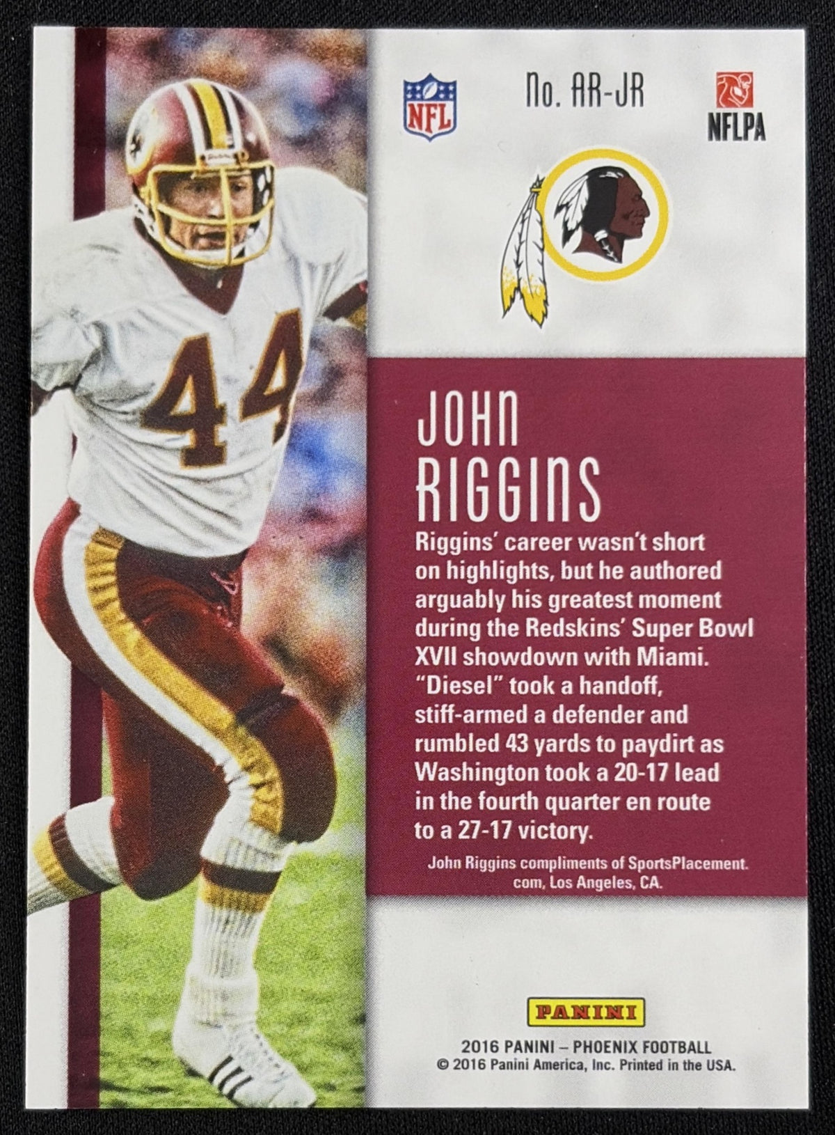 John Riggins 2016 Panini Phoenix Adrenaline Rush Yellow /99 Redskins