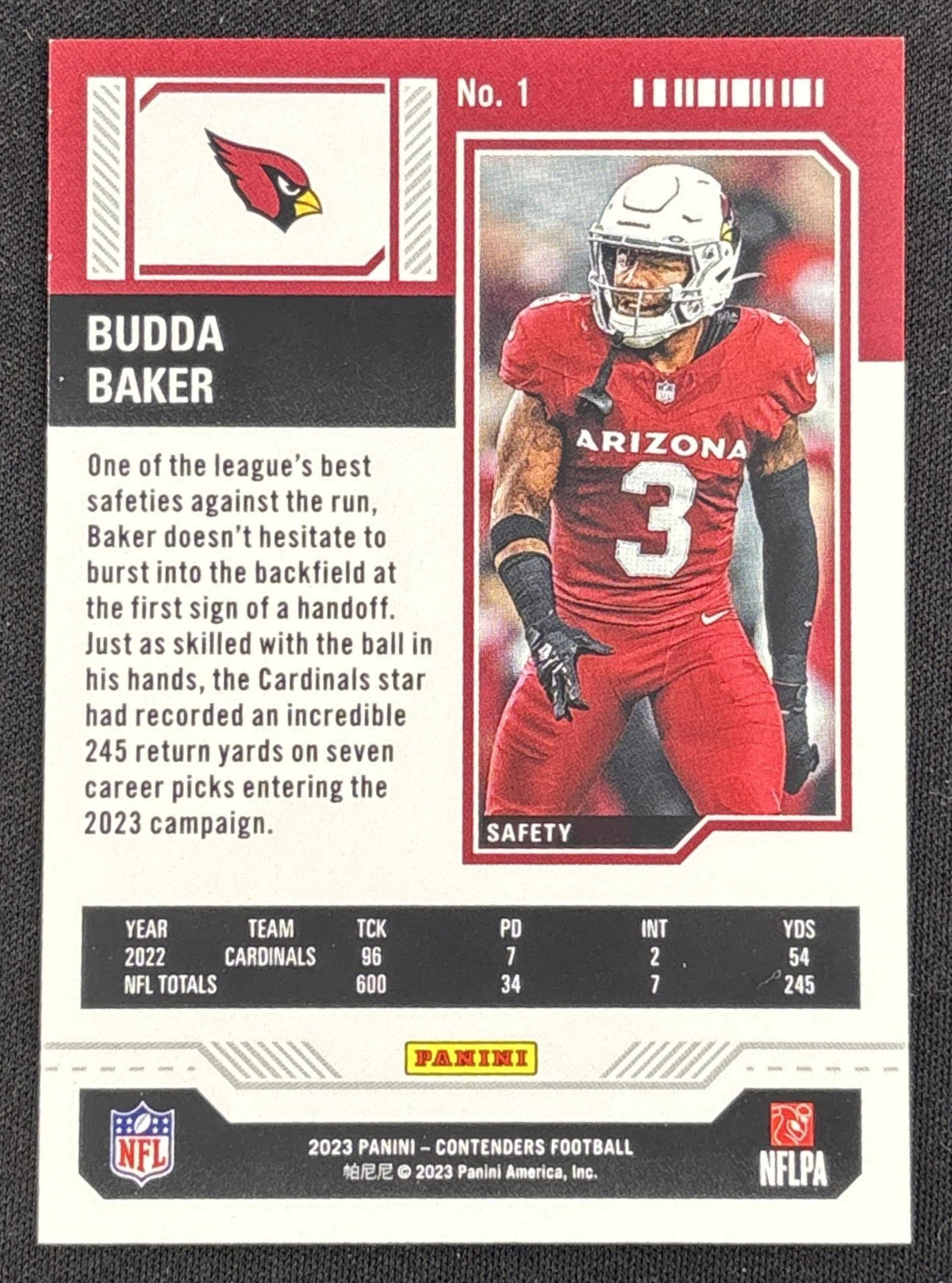 Budda Baker 2023 Panini Contenders Game Ticket Blue /499 Cardinals
