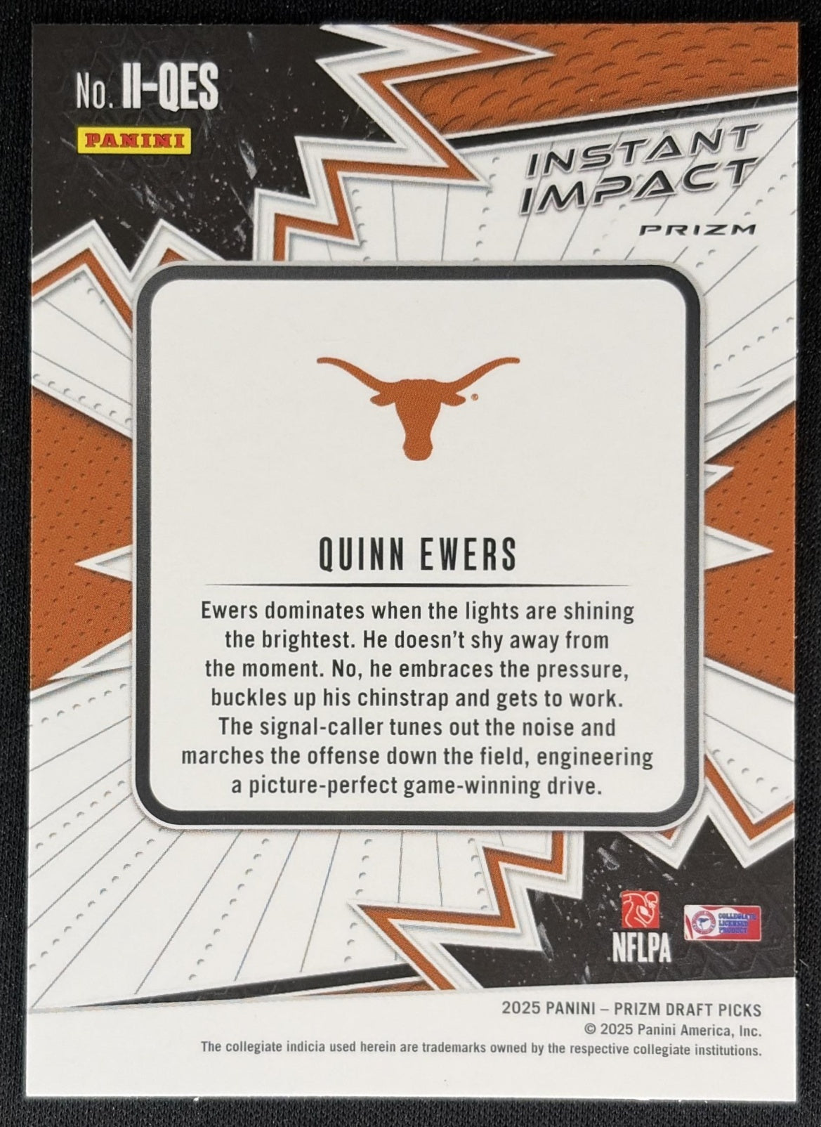Quinn Ewers 2025 Panini Prizm Draft Picks Instant Impact Red Ice Longhorns Back