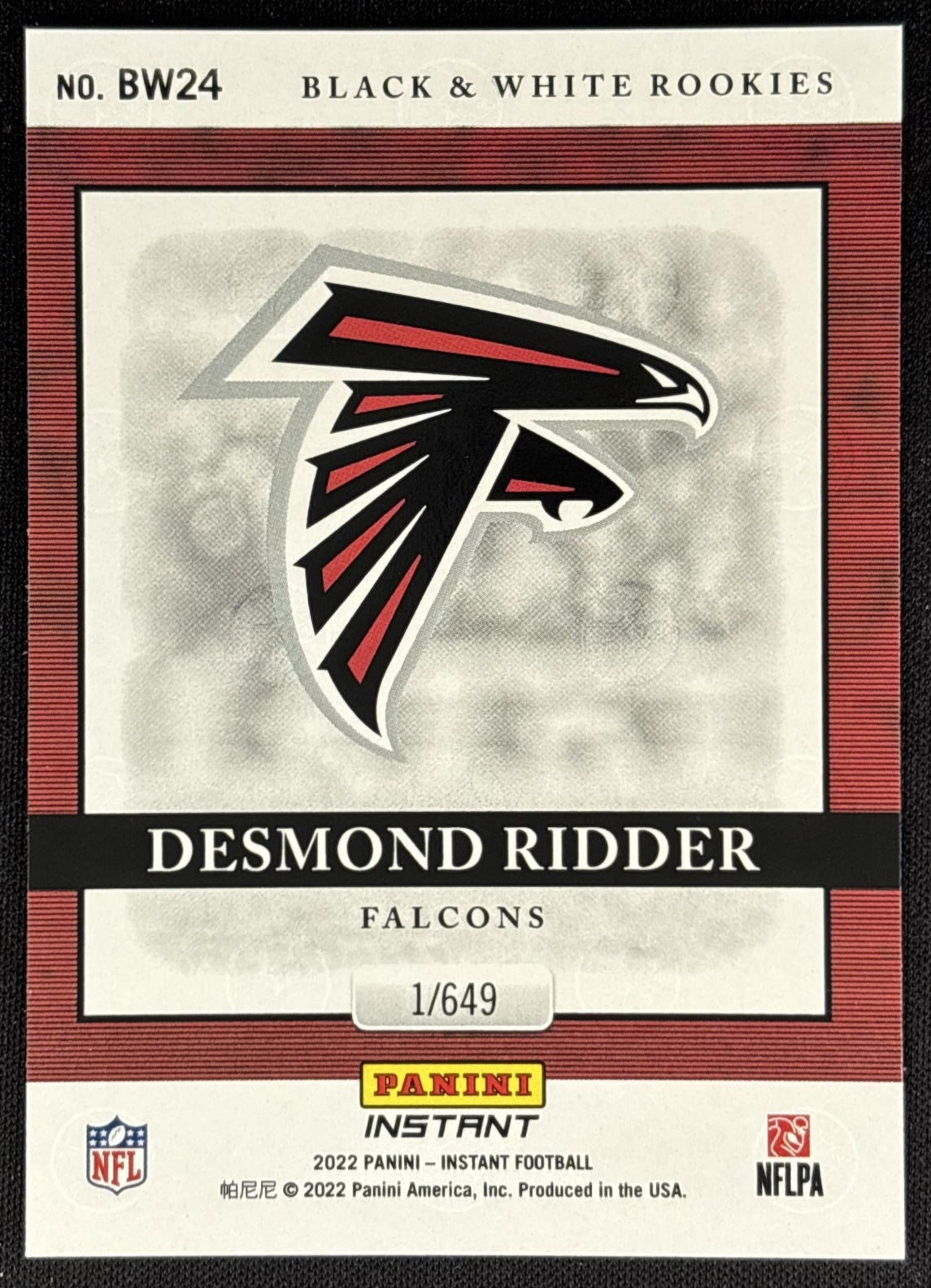 Desmond Ridder 2022 Panini Instant Black & White Rookies Falcons Sports Trading Cards