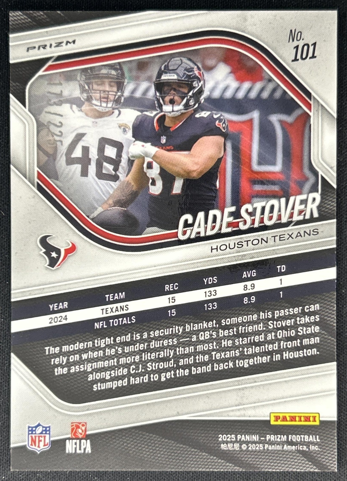 Cade Stover 2025 Panini Prizm Purple Ice /225 Texans Back