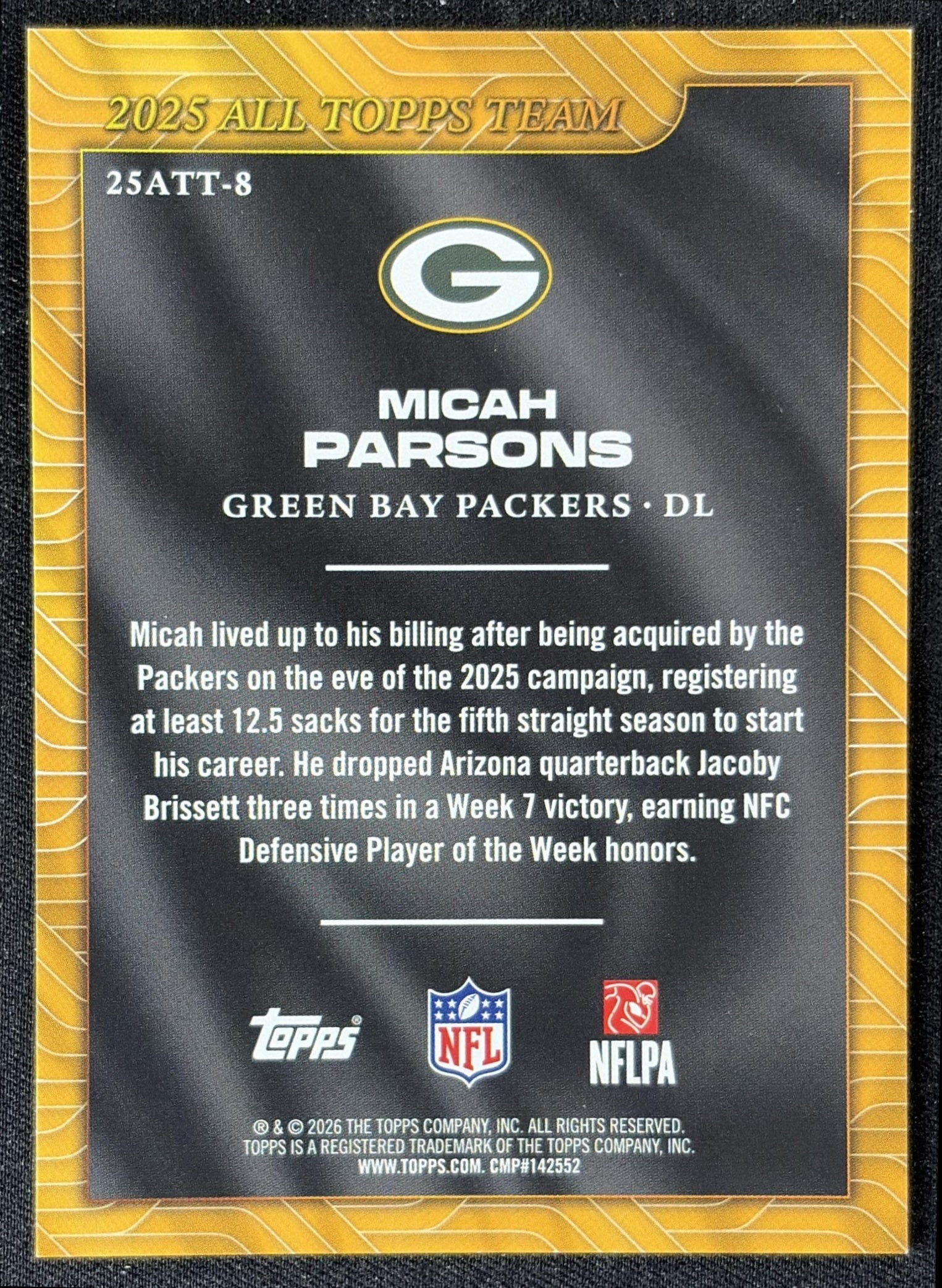 Micah Parsons 2026 Topps 2025 All-Topps Team Packers back