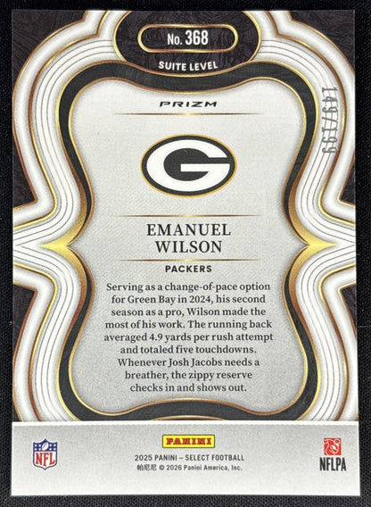 Emanuel Wilson 2025 Panini Select Suite Level Tri-Color Prizm /199 Packers back
