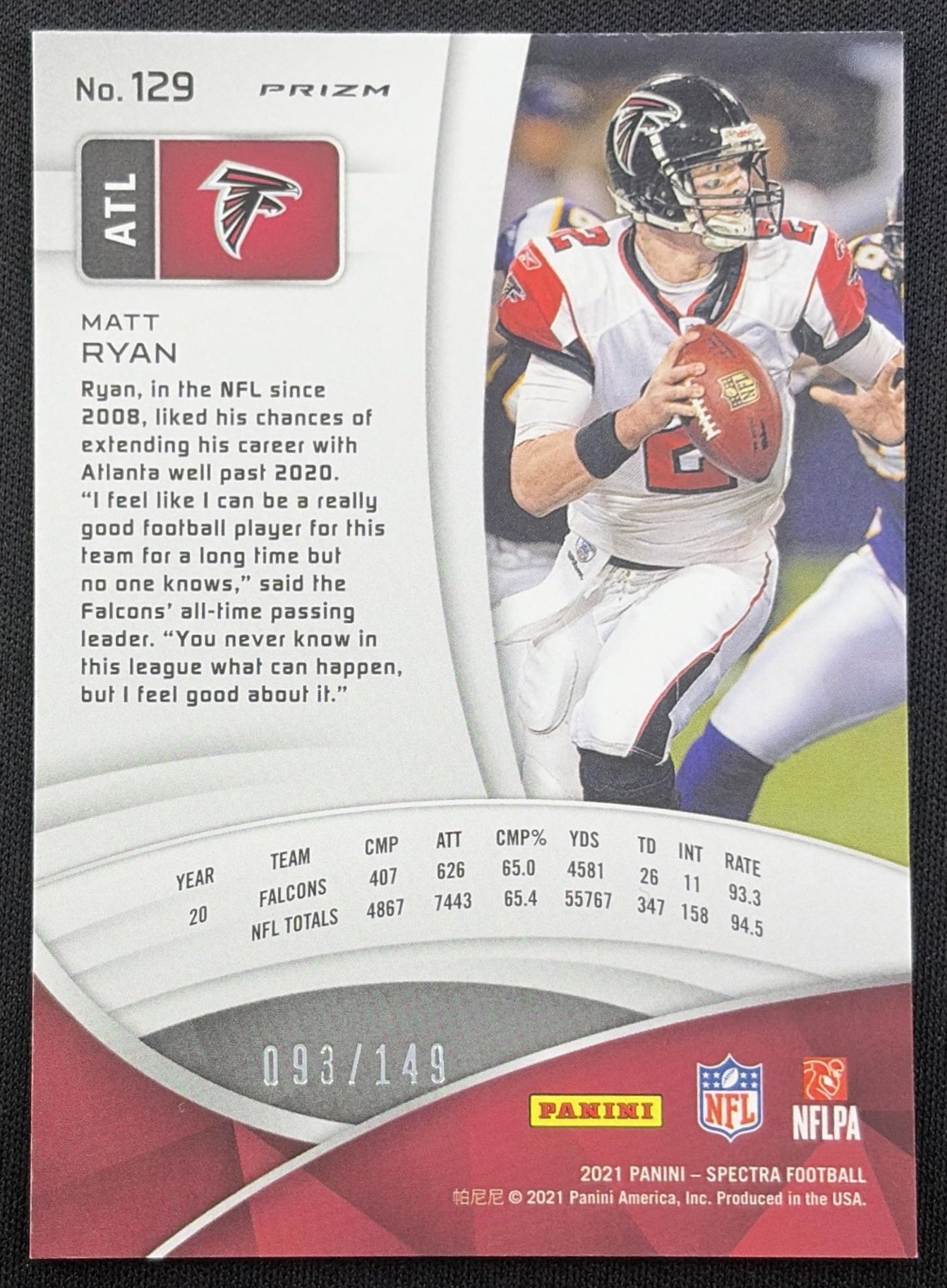 Matt Ryan 2021 Panini Spectra /149 Falcons Atlanta Falcons