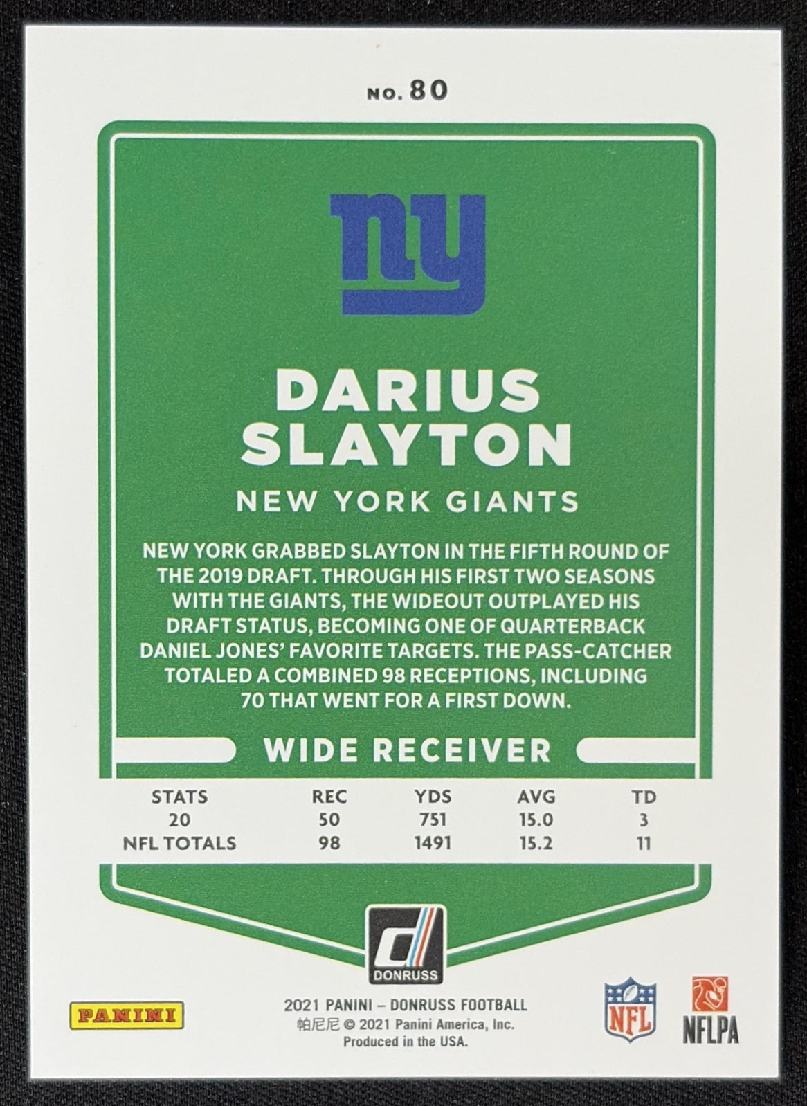 Darius Slayton 2021 Panini Donruss Press Proof Premium Giants Sports Trading Card
