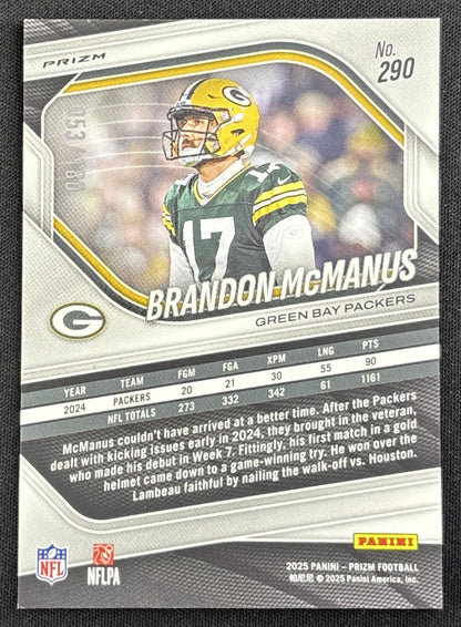 Brandon McManus 2025 Panini Prizm Pigskin /180 Packers
