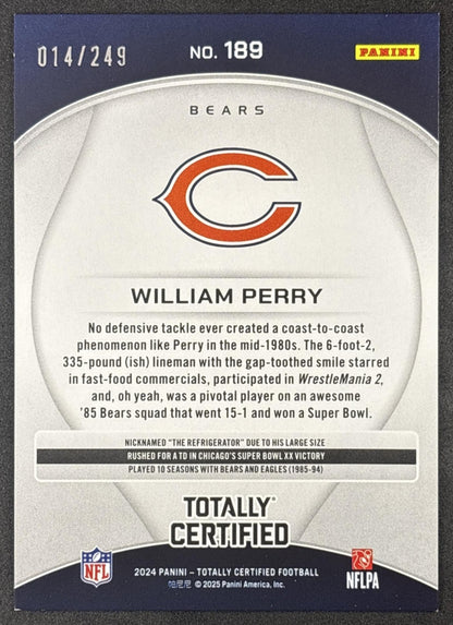William Perry 2024 Panini Totally Certified Legends Mirror Red /249 Bears Chicago Bears Sports Trading Cards