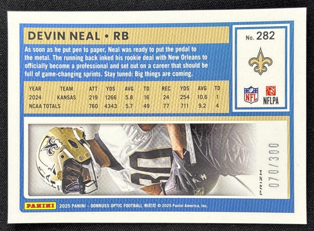 Devin Neal 2025 Panini Donruss Optic Rated Rookie Wave Prizm /300 Saints