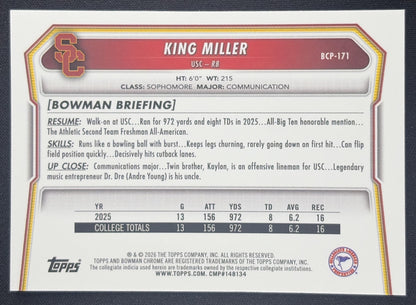 King Miller 2026 Bowman Chrome Prospects Mojo Refractor Trojans