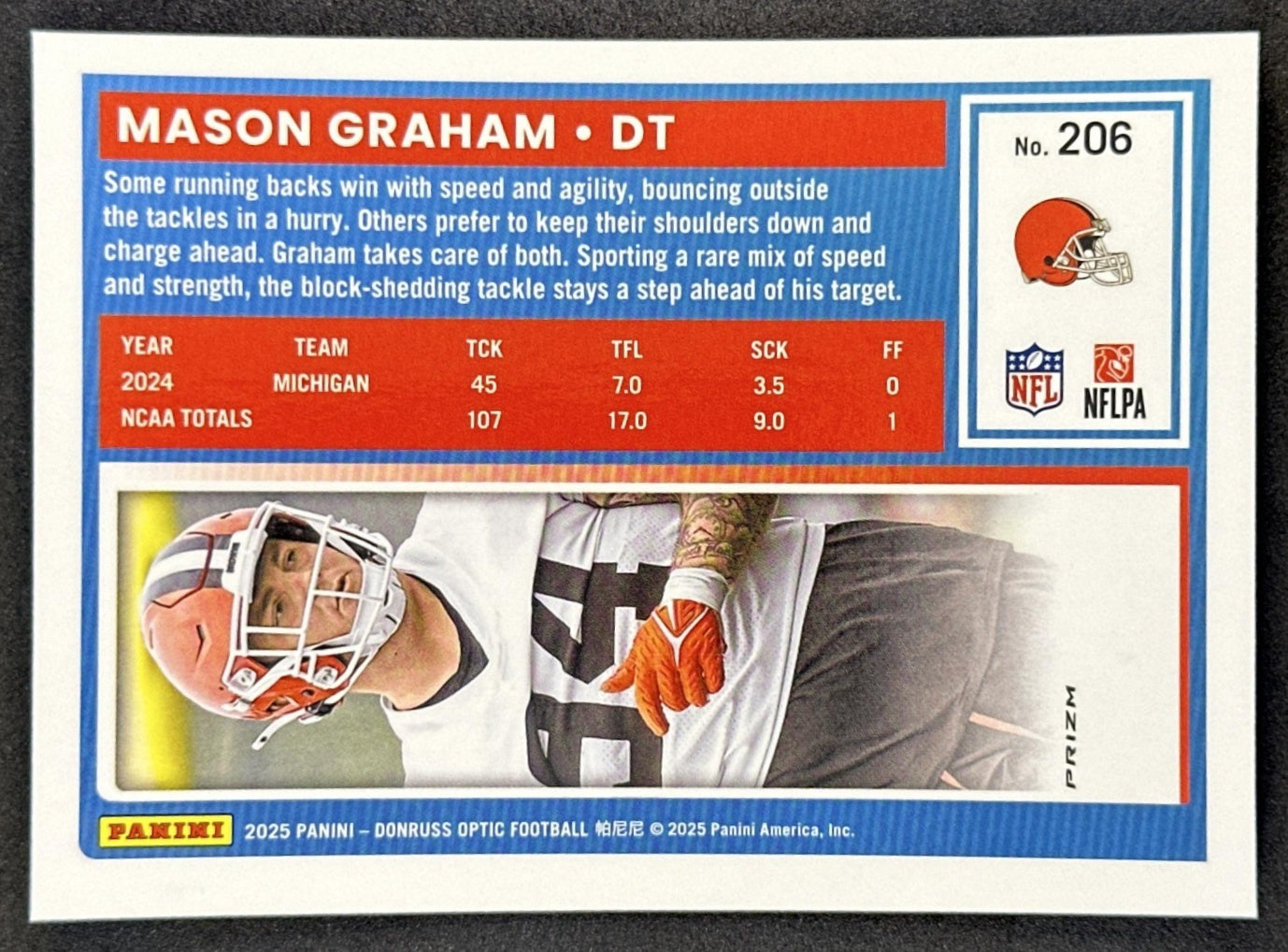Mason Graham 2025 Panini Donruss Optic Rated Rookie Stars Prizm Browns Sports Trading Cards