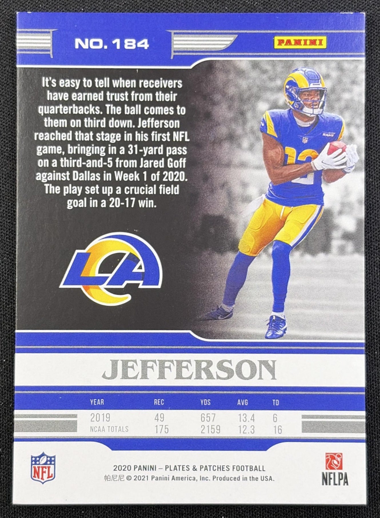 Van Jefferson 2020 Panini Plates & Patches /99 Rams