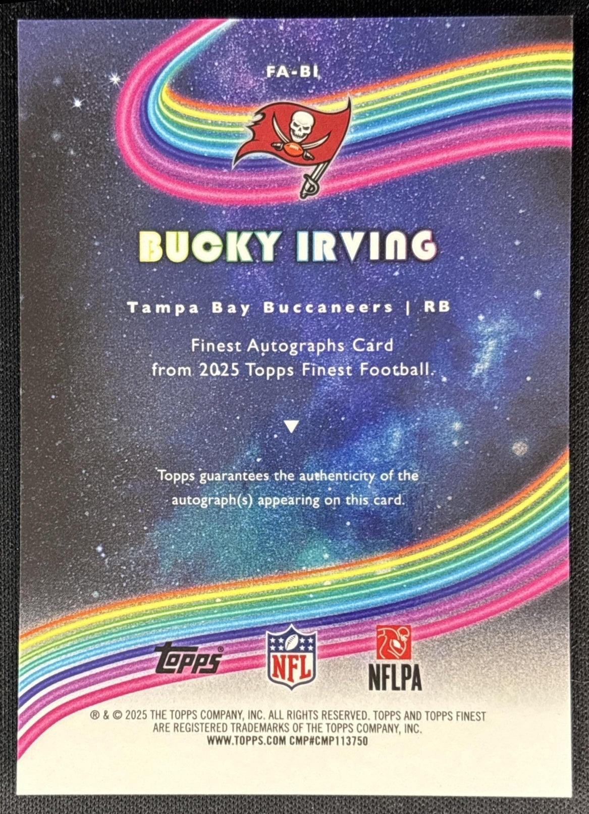 Bucky Irving 2025 Topps Finest Auto Black Geometric Refractor /10 Buccaneers Sports Trading Cards