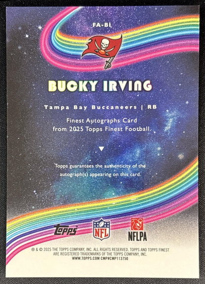 Bucky Irving 2025 Topps Finest Auto Black Geometric Refractor /10 Buccaneers Sports Trading Cards