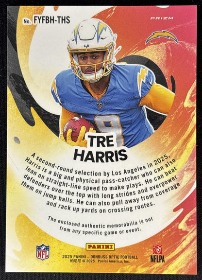 Tre Harris 2025 Panini Donruss Optic First Year Fresh Blue Hyper Prizm Chargers Los Angeles Chargers Sports Trading Cards