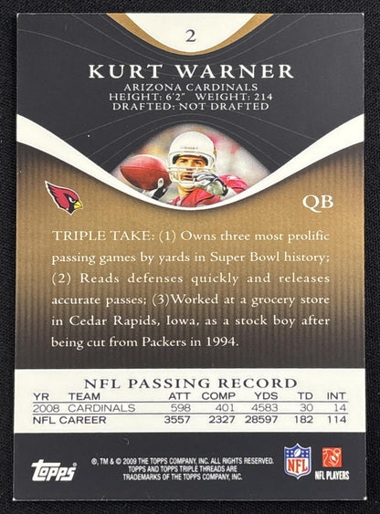 Kurt Warner 2009 Topps Triple Threads Sepia /249 Cardinals - Back