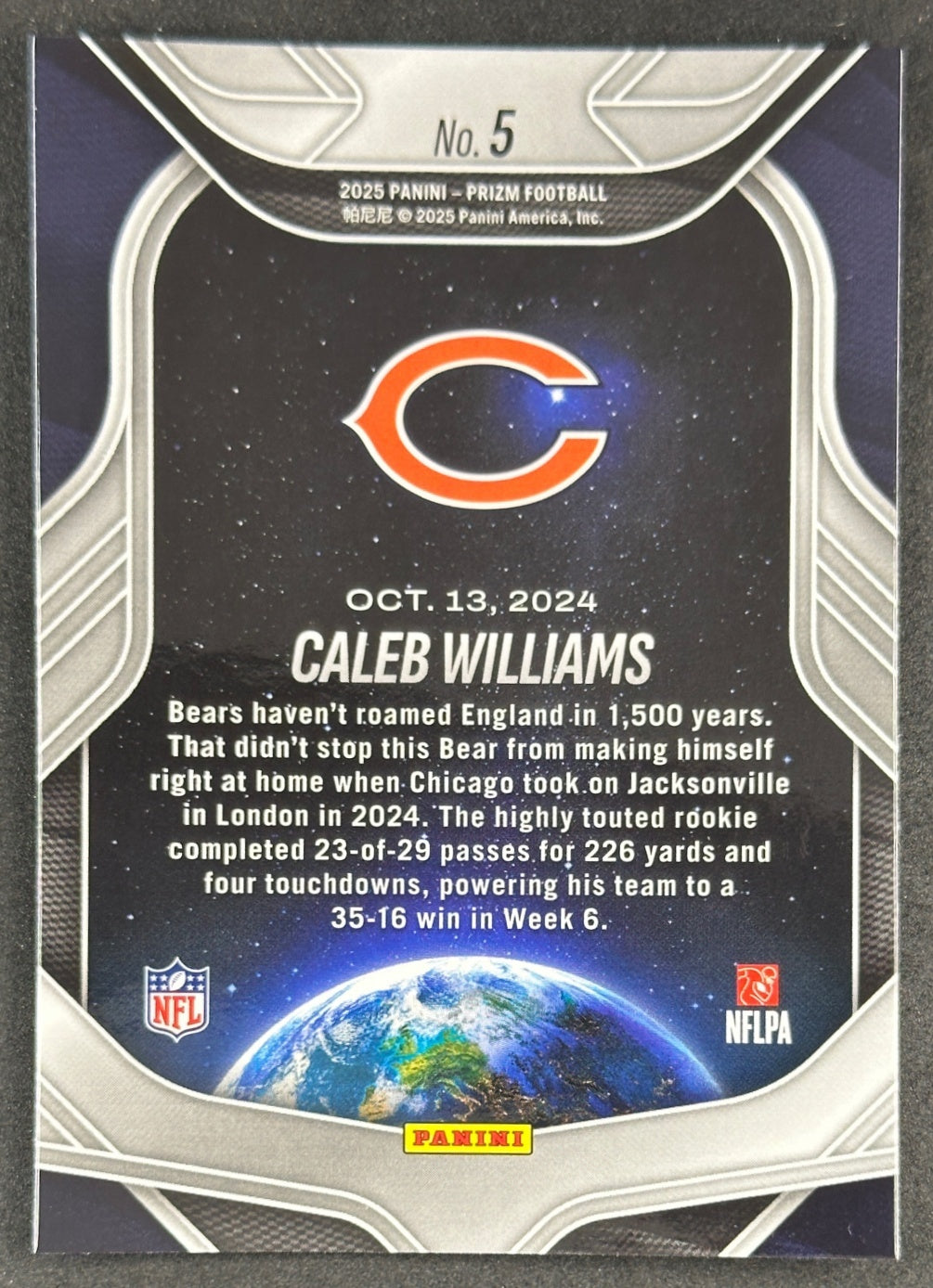 Caleb Williams 2025 Prizm Global Reach Green Bears Football