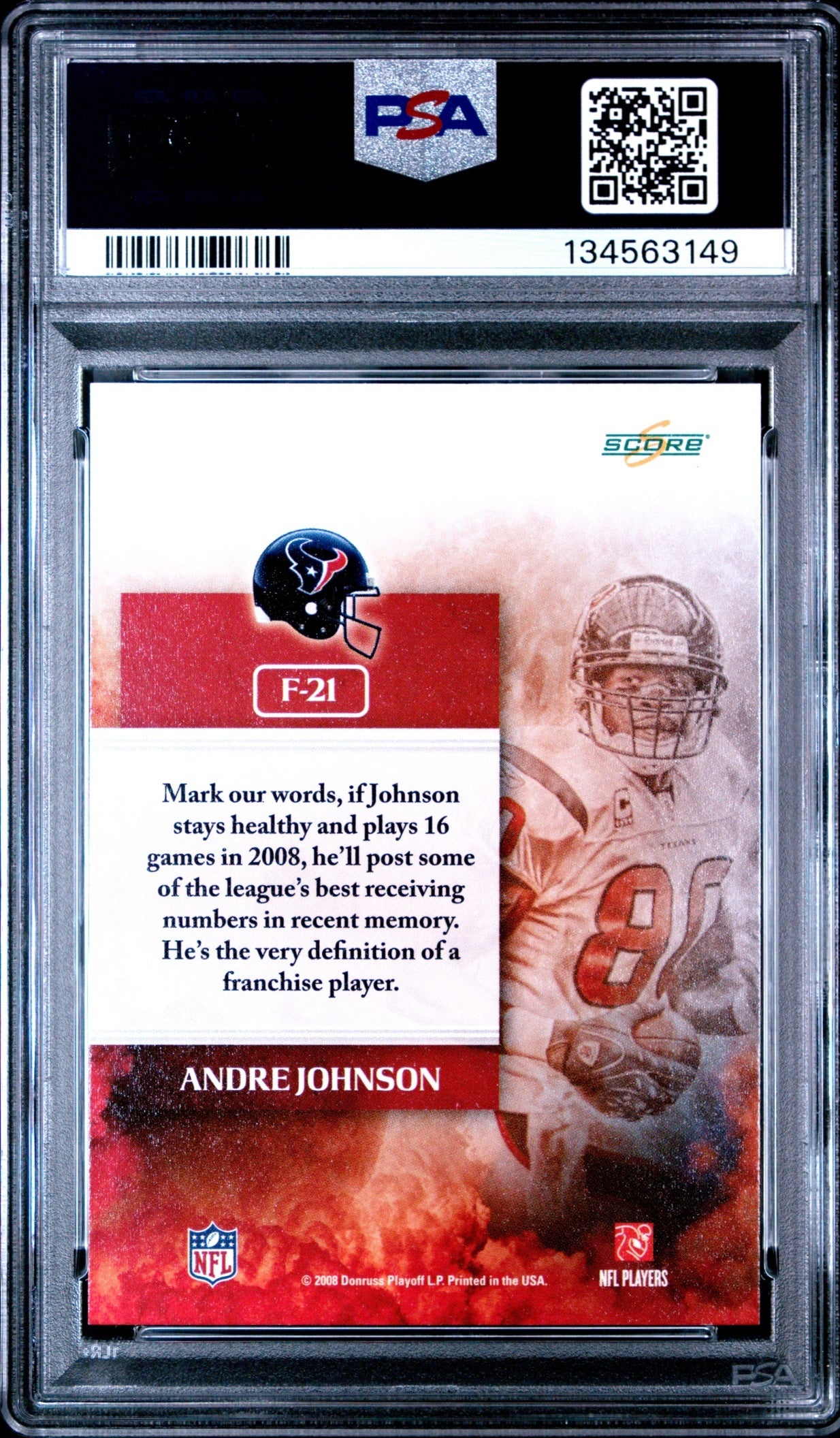 Andre Johnson 2008 Score The Franchise PSA 10 Texans back