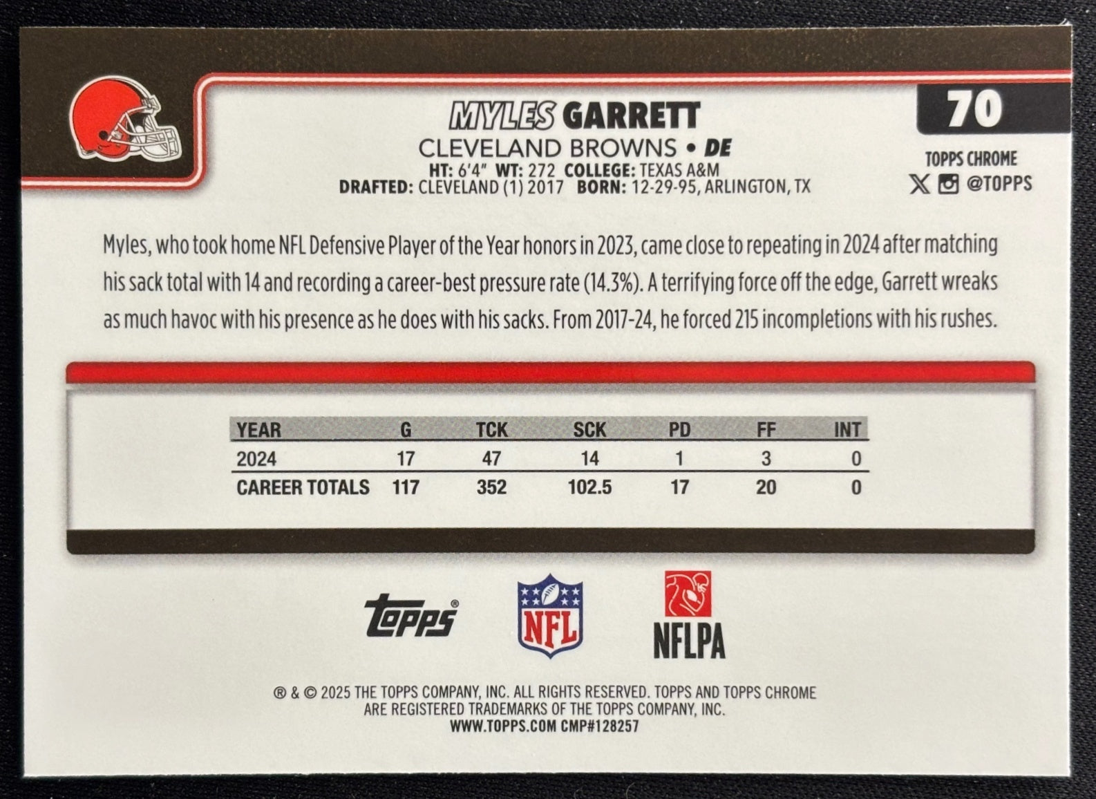 Myles Garrett 2025 Topps Chrome Browns Sports Trading Cards