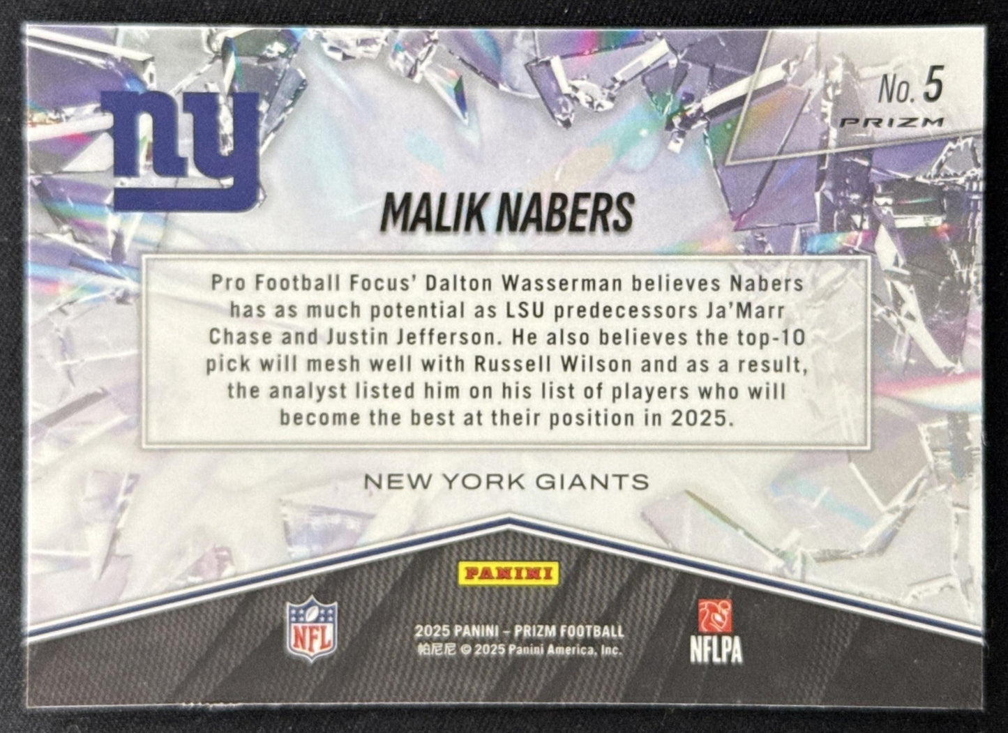 Malik Nabers 2025 Panini Prizm Break Green Giants Sports Trading Card