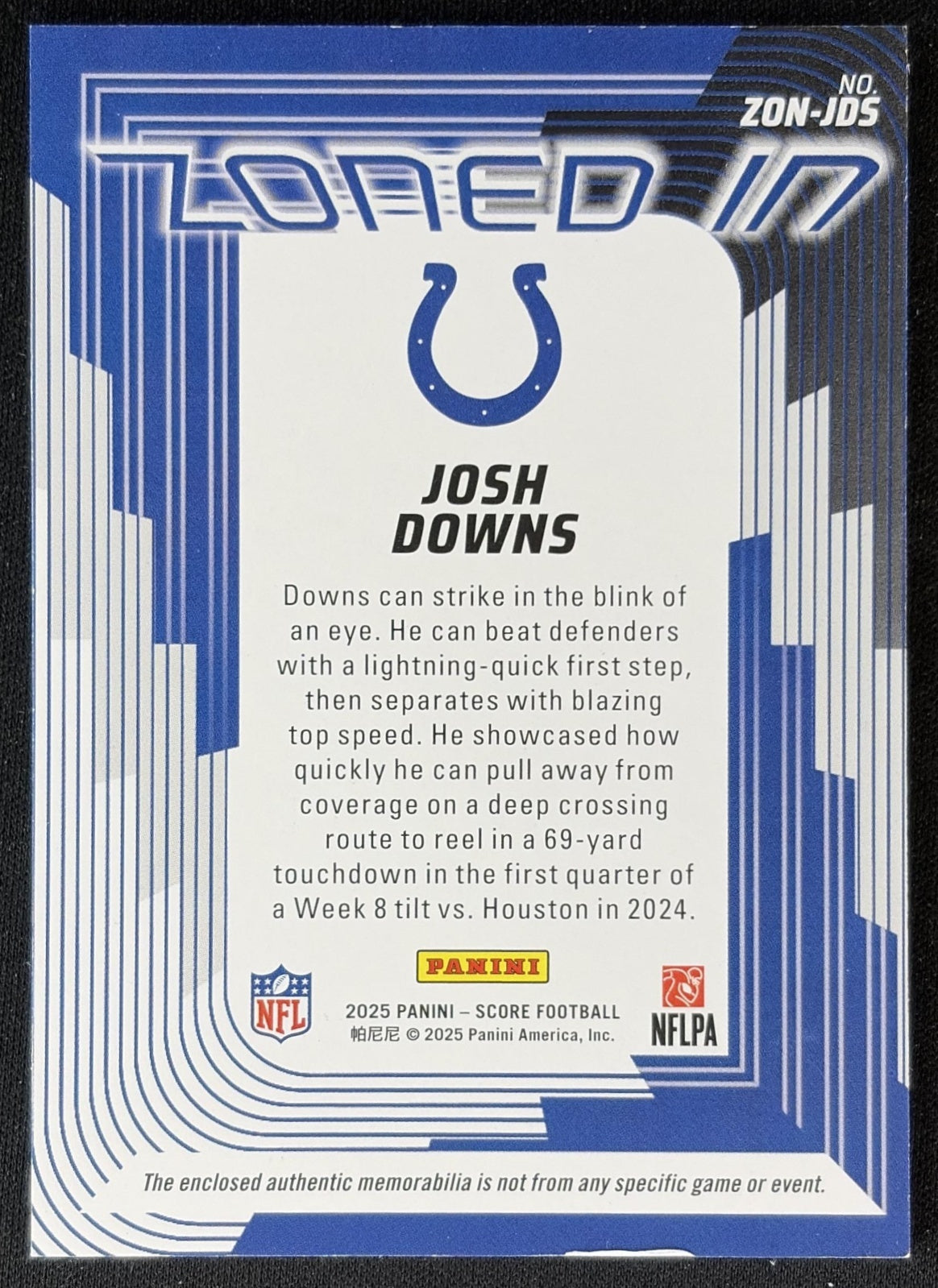 Josh Downs 2025 Panini Score Zoned In Jerseys Colts back