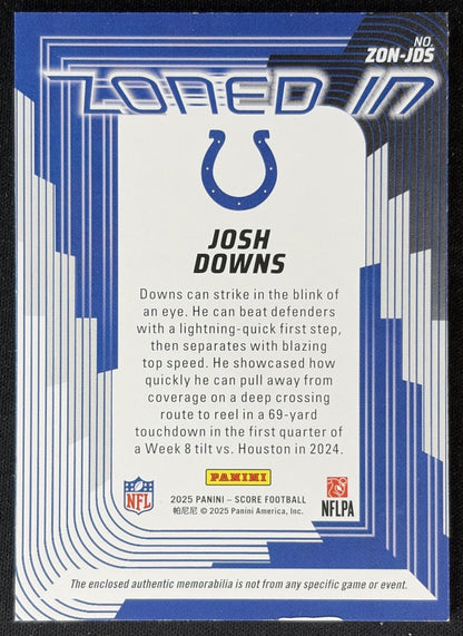 Josh Downs 2025 Panini Score Zoned In Jerseys Colts back