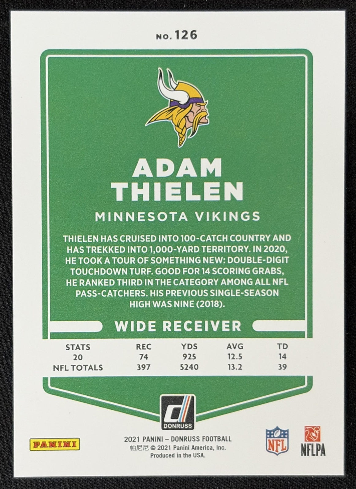 Adam Thielen 2021 Panini Donruss Press Proof Variation Premium Vikings - Minnesota Vikings