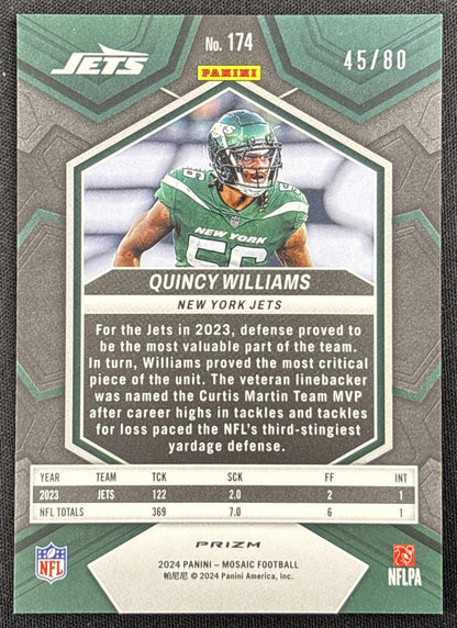 Quincy Williams 2024 Panini Mosaic Choice Fusion Red and Yellow Prizm /80 Jets