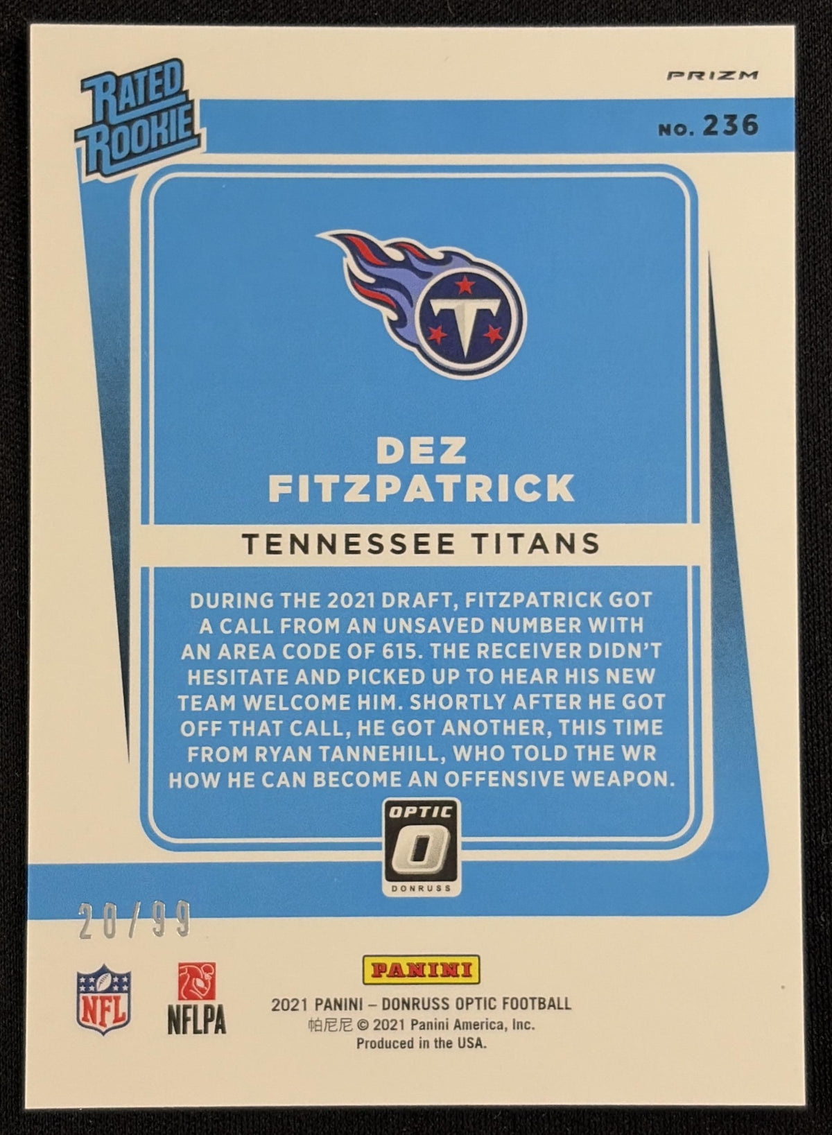 Dez Fitzpatrick 2021 Panini Donruss Optic Red /99 Titans Sports Trading Card