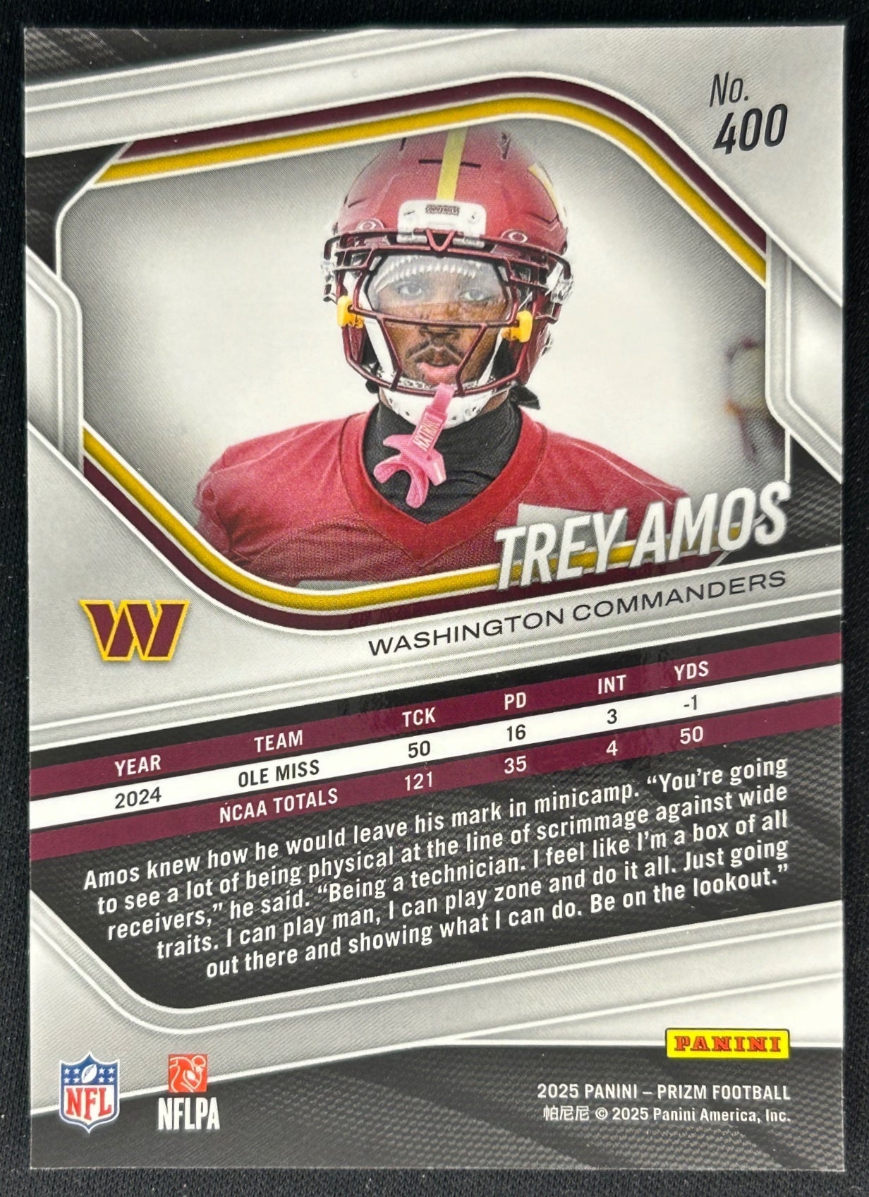 Trey Amos 2025 Panini Prizm Commanders Sports Trading Cards