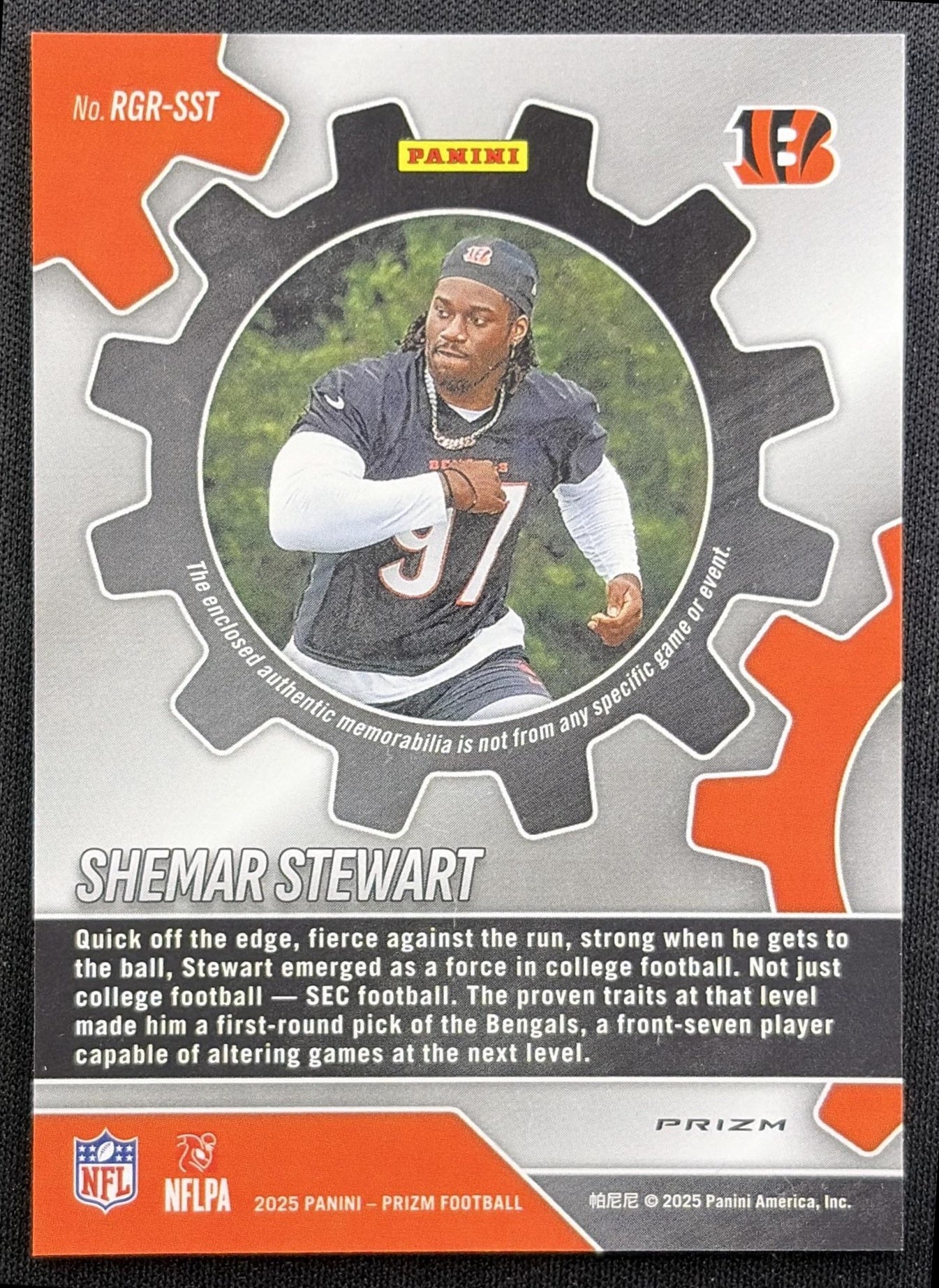Shemar Stewart 2025 Panini Prizm Rookie Gear Purple Pulsar Bengals