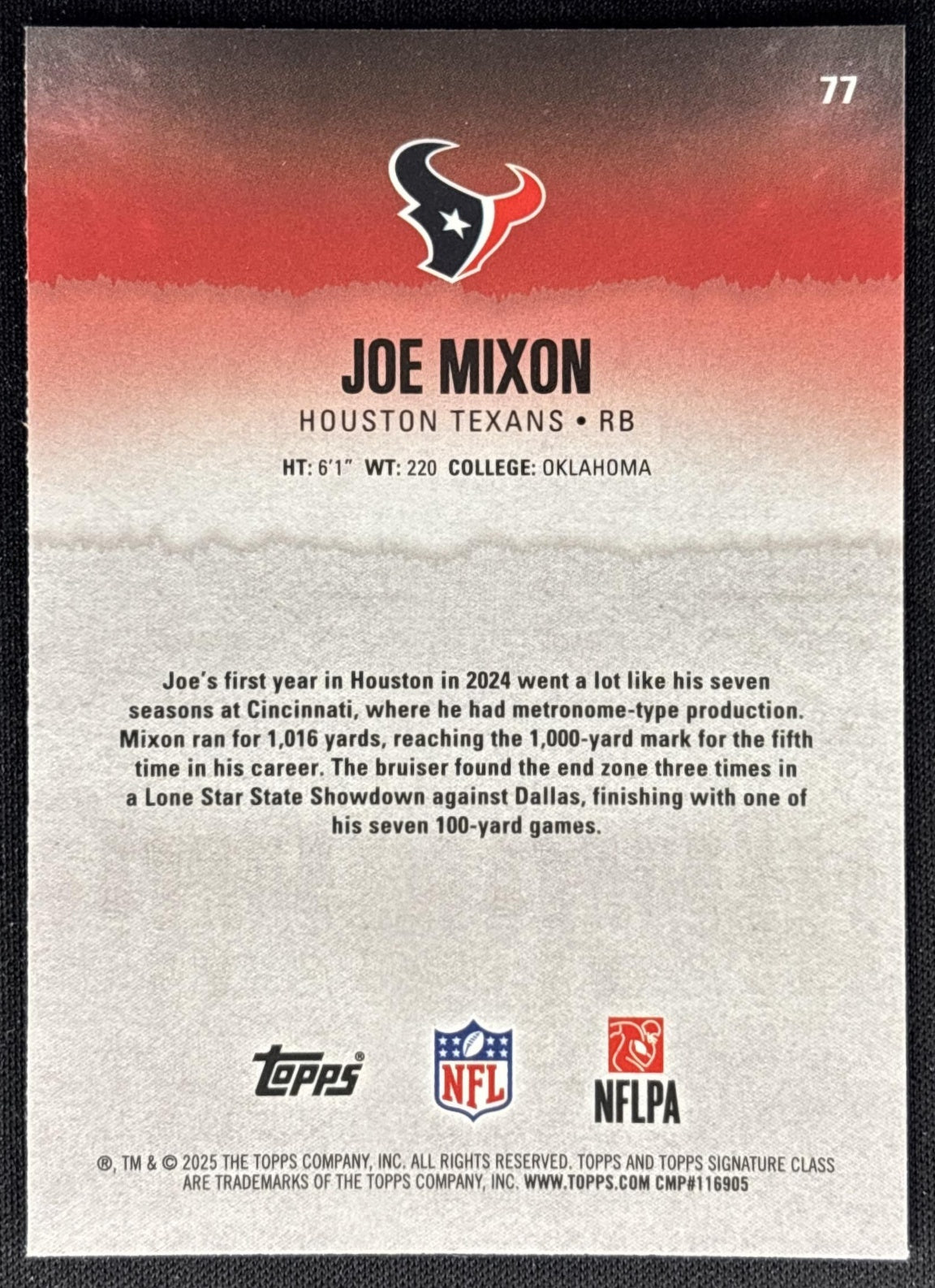 Joe Mixon 2025 Topps Signature Class Chrome Veteran Texans Sports Trading Cards