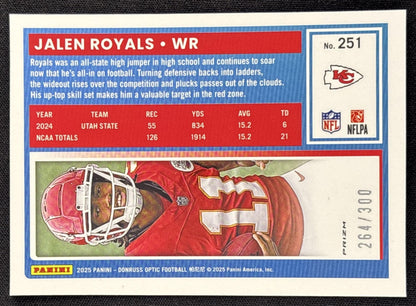 Jalen Royals 2025 Panini Donruss Optic Rated Rookie Wave Prizm /300 Chiefs