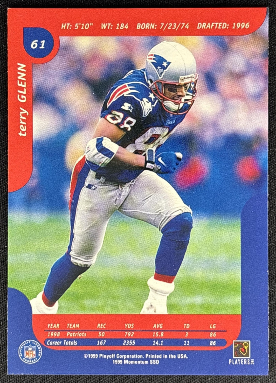 Terry Glenn 1999 Playoff Momentum SSD Patriots back