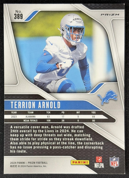 Terrion Arnold 2024 Panini Prizm Green Wave Lions back