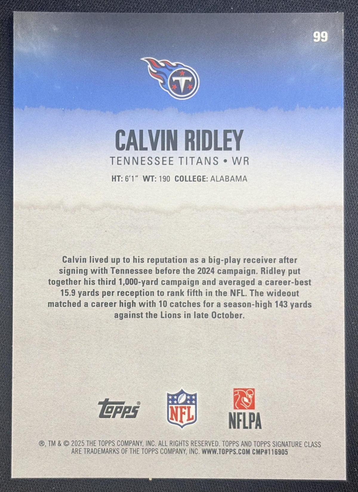 Calvin Ridley 2025 Topps Signature Class Chrome Veteran Silver Refractor /275 Titans