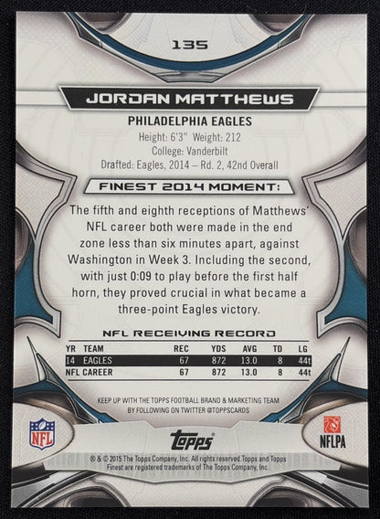 Jordan Matthews 2015 Topps Finest Gold Refractor /150 Eagles - Back
