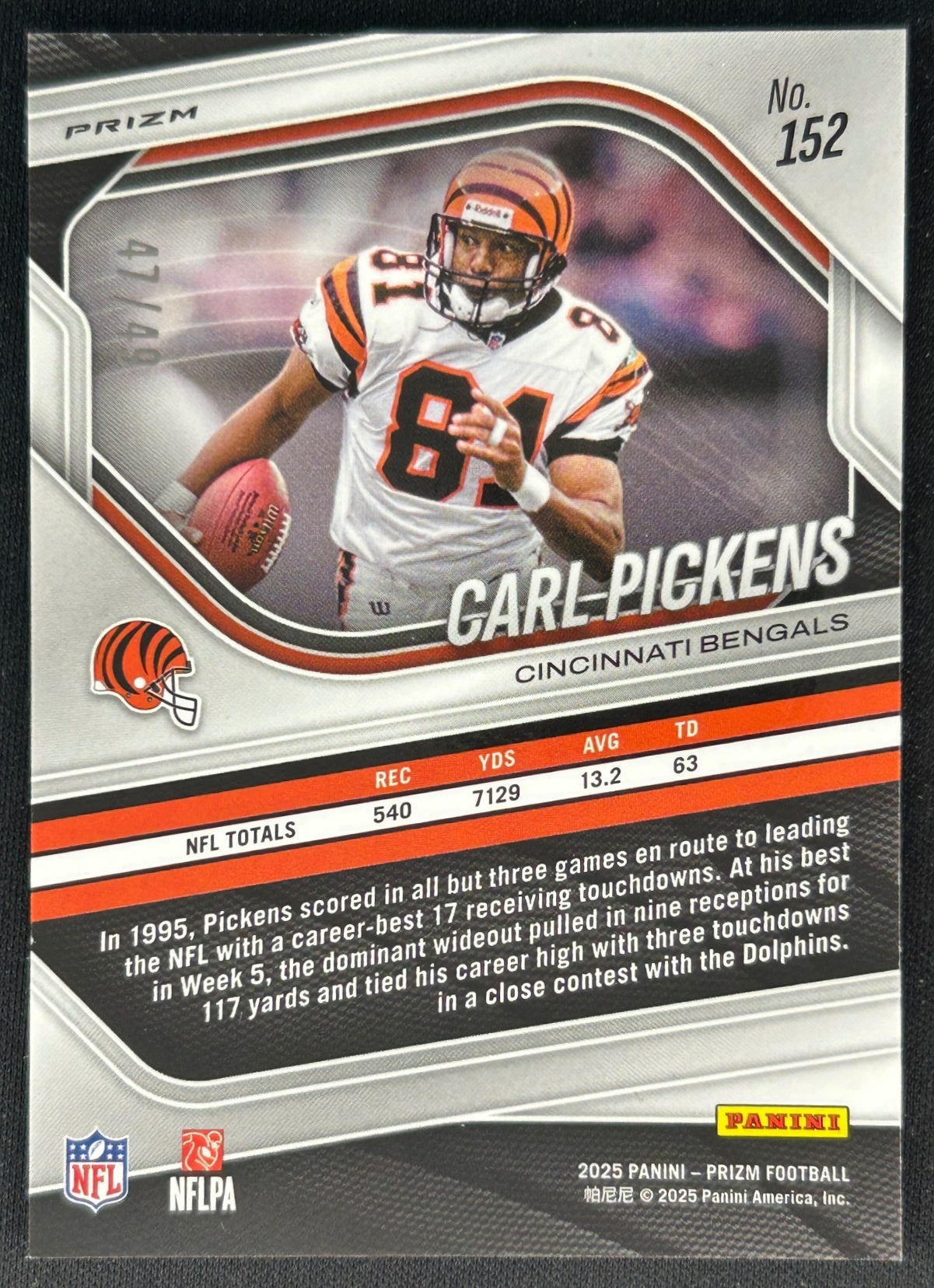 Carl Pickens 2025 Prizm Red Shimmer /49 Bengals - Back