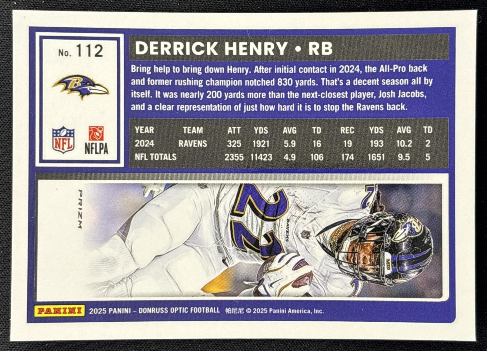 Derrick Henry 2025 Panini Donruss Optic Holo Prizm Ravens - Back
