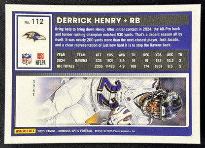 Derrick Henry 2025 Panini Donruss Optic Holo Prizm Ravens - Back